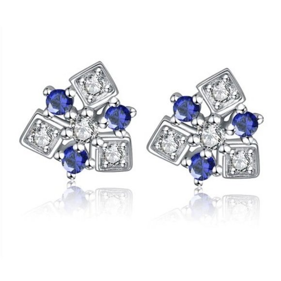 NEW Sterling Silver Blue & White Earrings - Picture 1 of 3